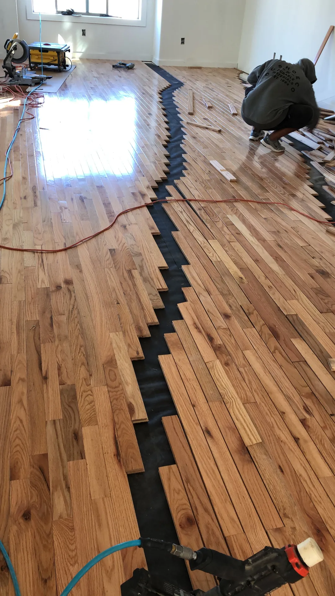 Red oak strip install in progress